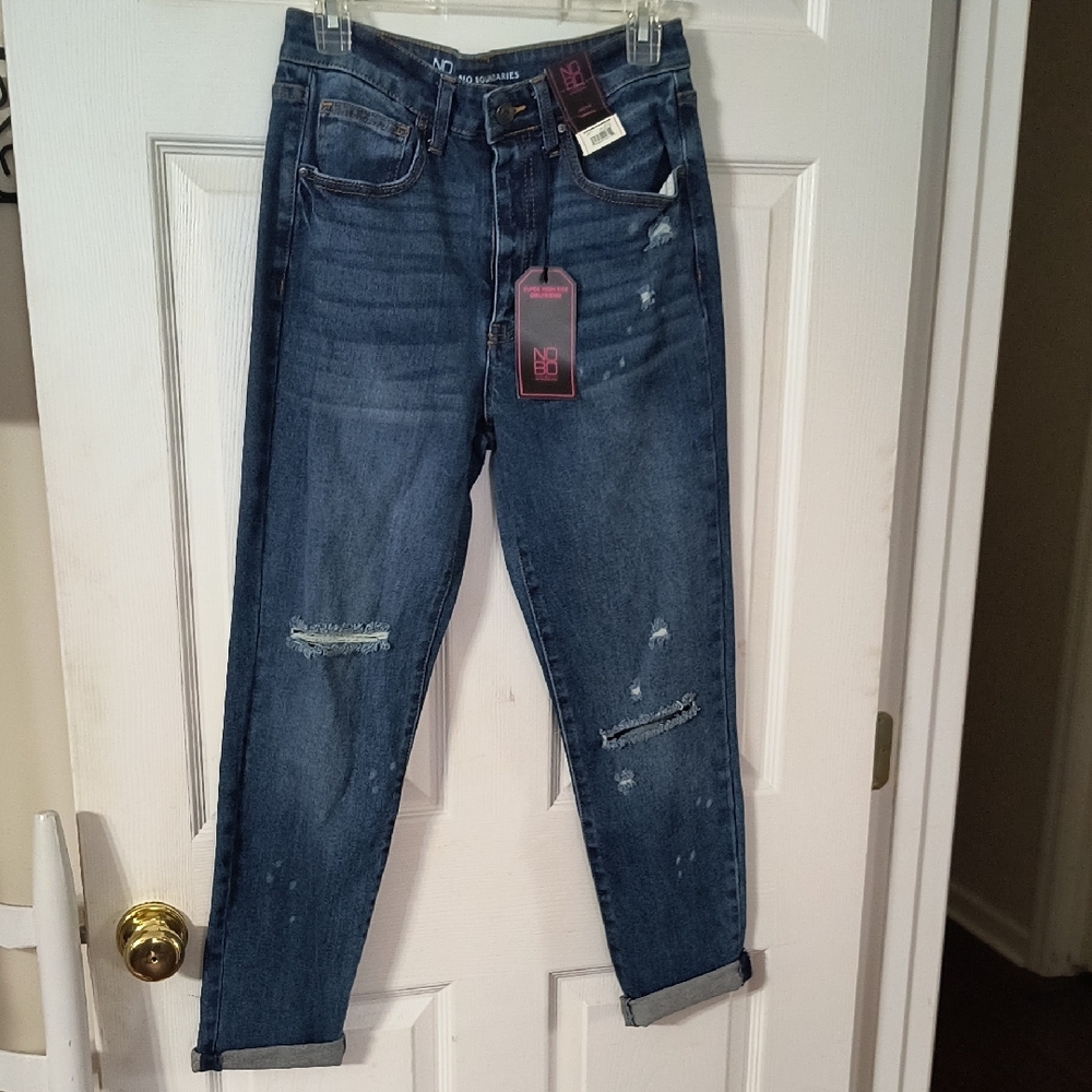 No Boundaries Blue Boyfriend Jeans Distressed High Waist